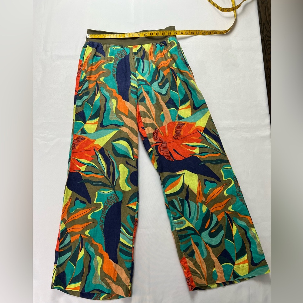Soft Surroundings High Rise Wide Leg Tropical Floral Linen Elastic Waist Pant - Picture 7 of 15